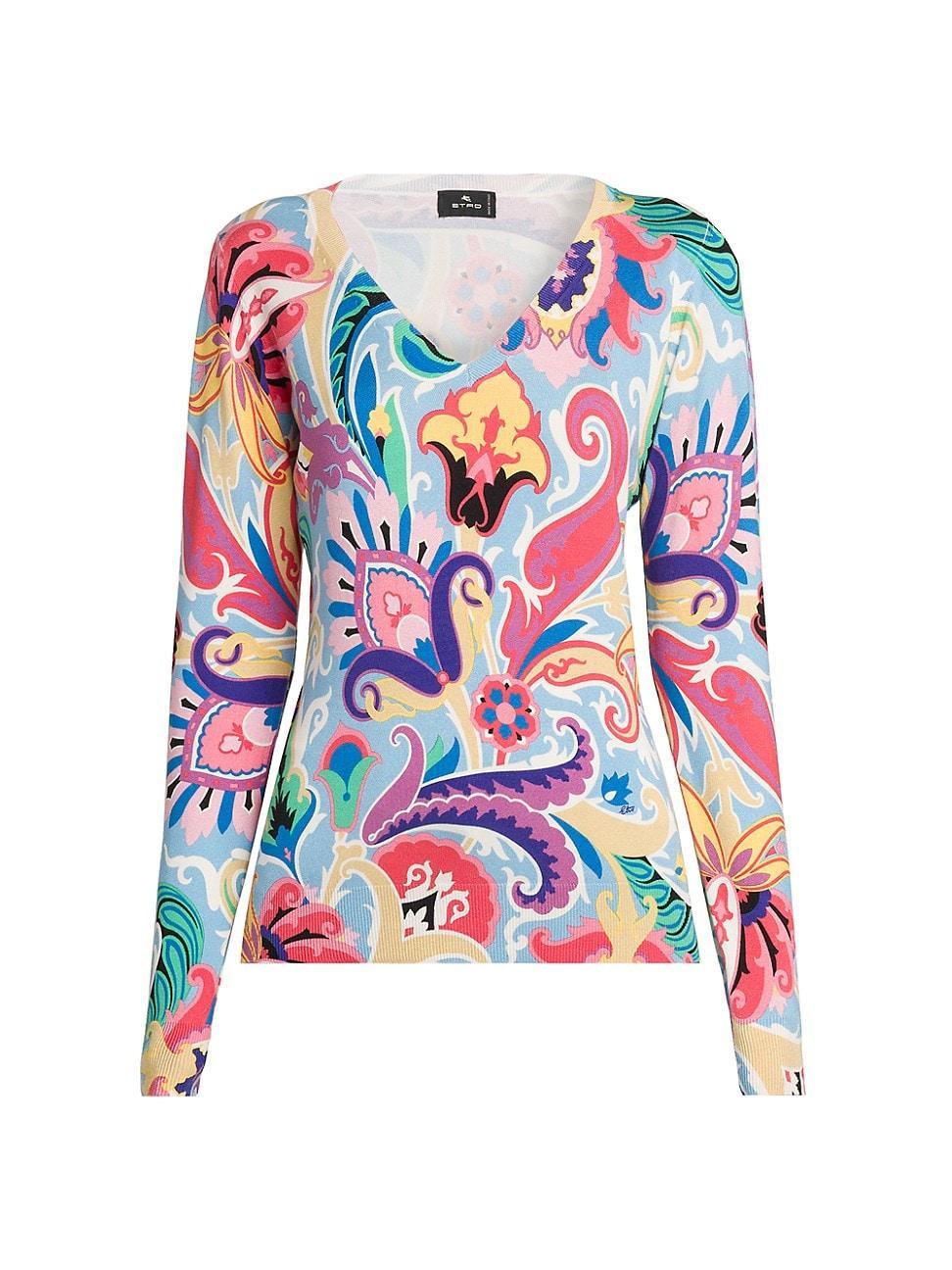 Womens Summer Print V-Neck Top Product Image