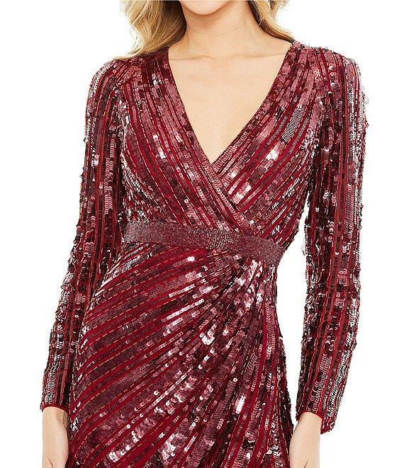 Mac Duggal Sequin Surplice V-Neck Long Sleeve Gown Product Image