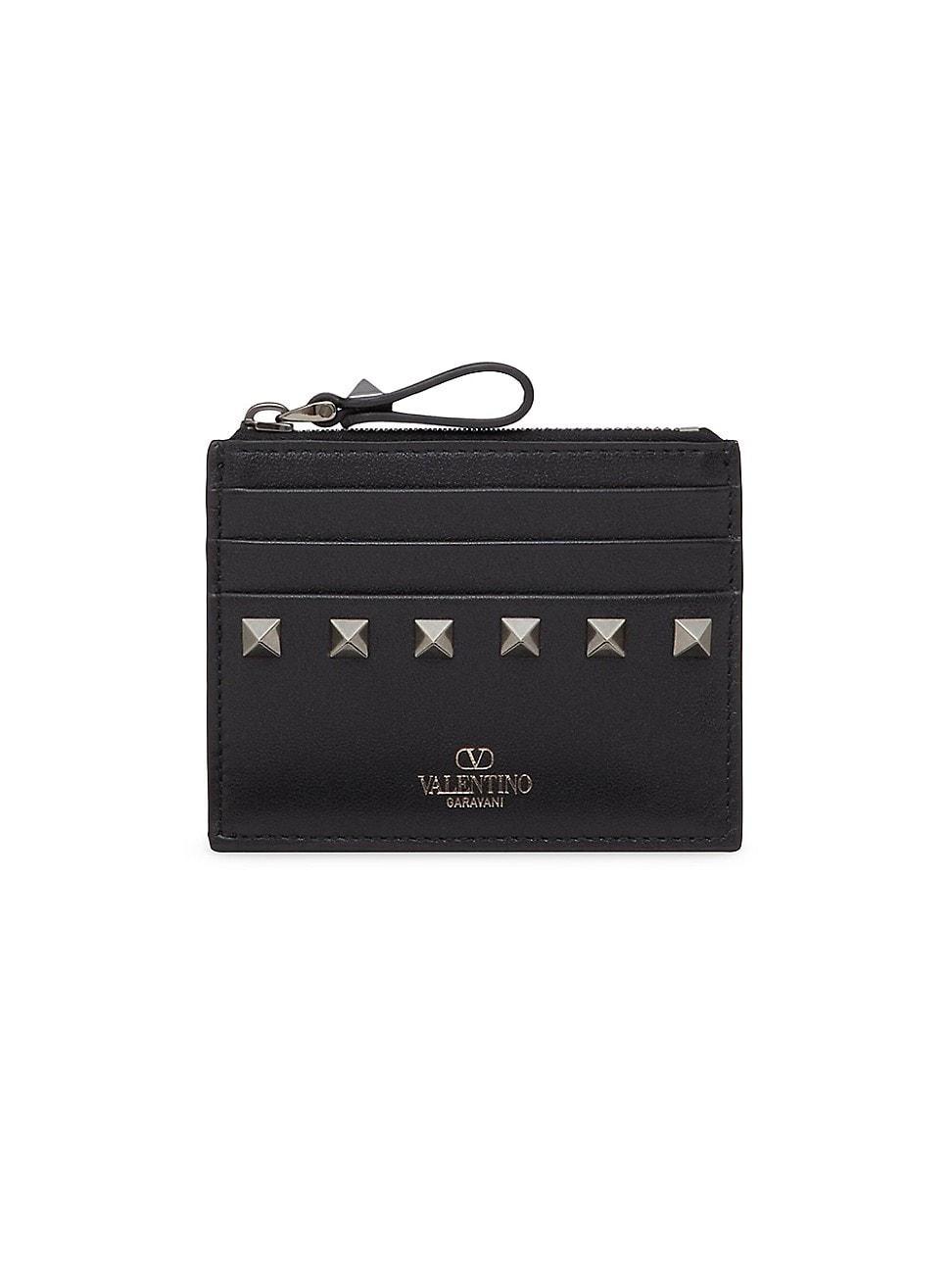 Womens Rockstud Calfskin Cardholder With Zipper Product Image