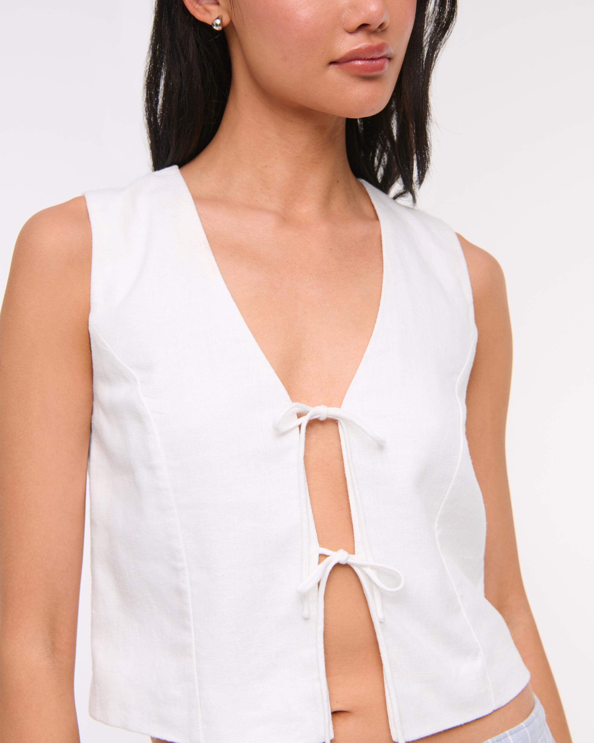 Tie-Front Linen-Blend Vest Product Image