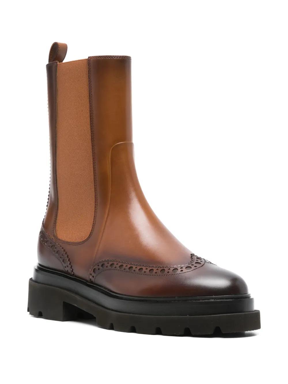 SANTONI Leather Boots In Brown Product Image