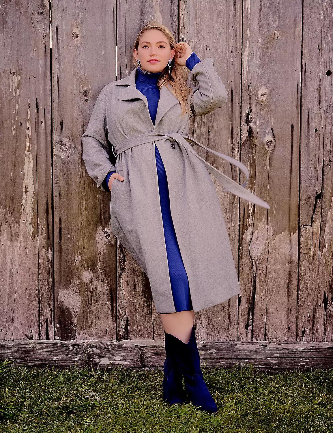Faux-Wool Belted Long Coat Product Image