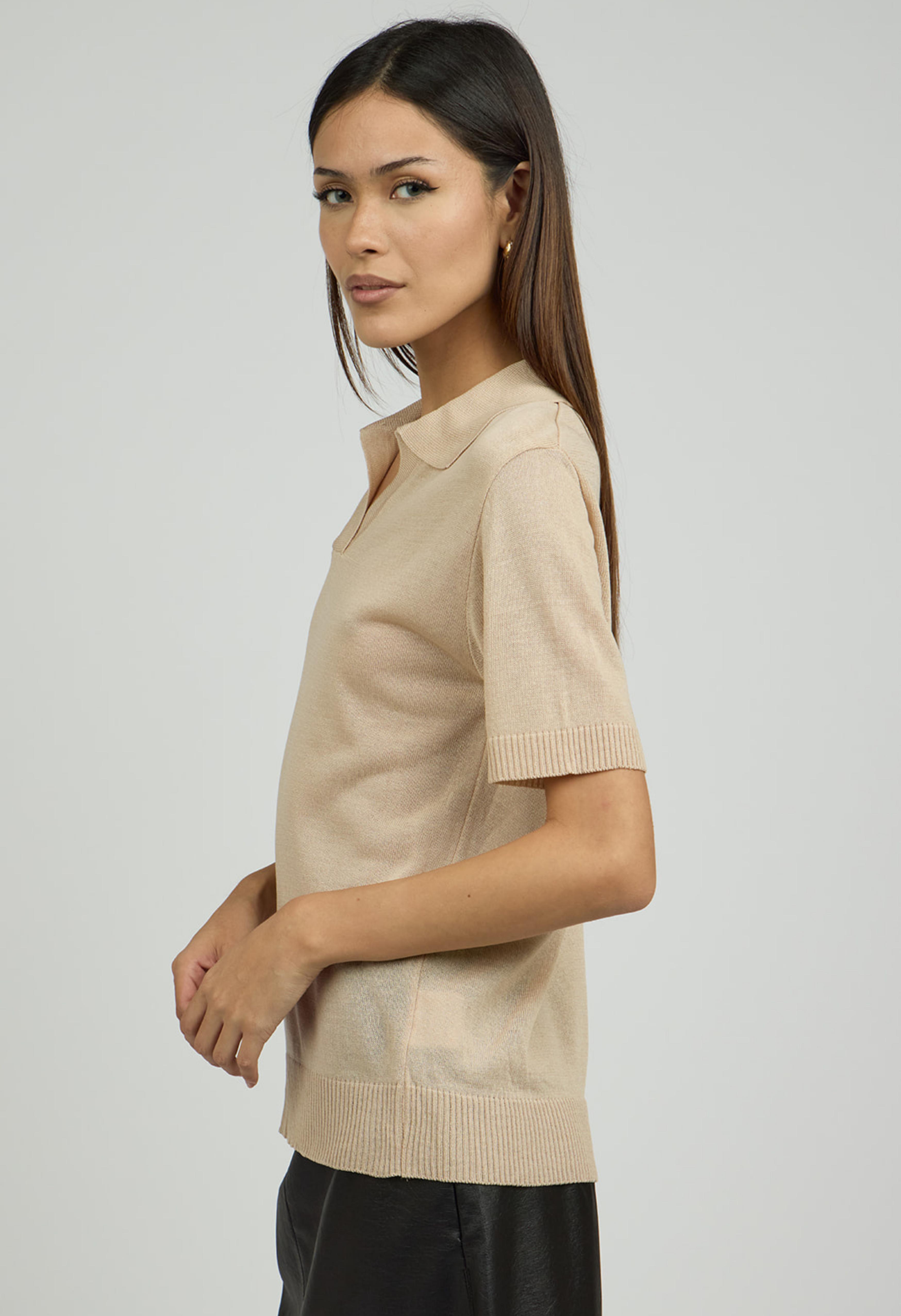 Helen Knit Polo in Beige Product Image