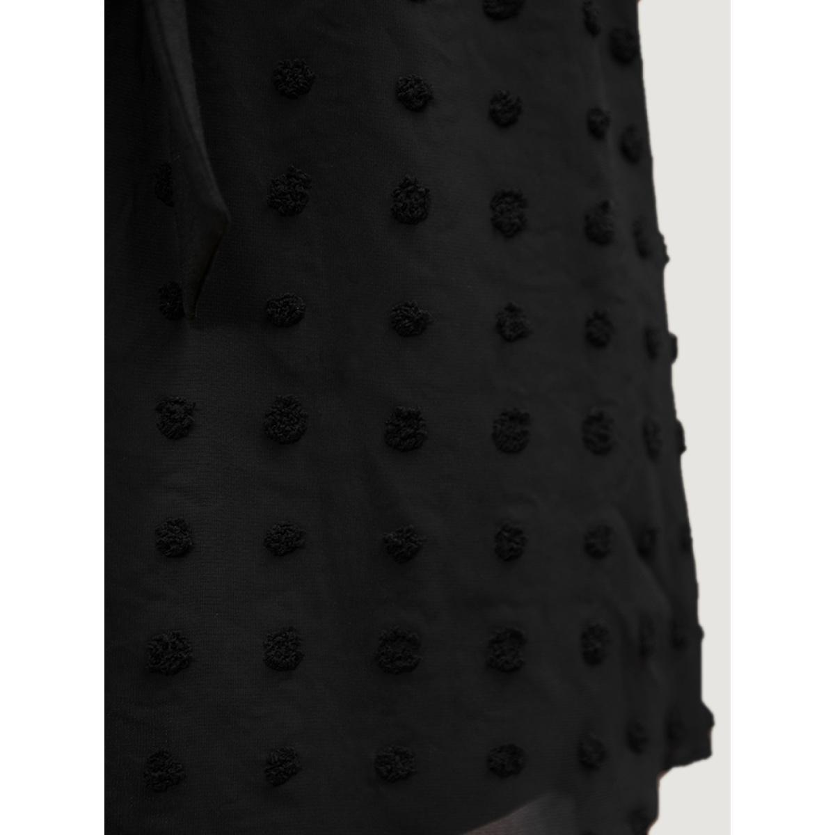 Plus Size Solid Surplice Neck Pocket Mesh Patchwork Belted Dress Black Women Casual Elastic Waist V-neck Long Sleeve Curvy Midi Dress BloomChic 28/5X Product Image