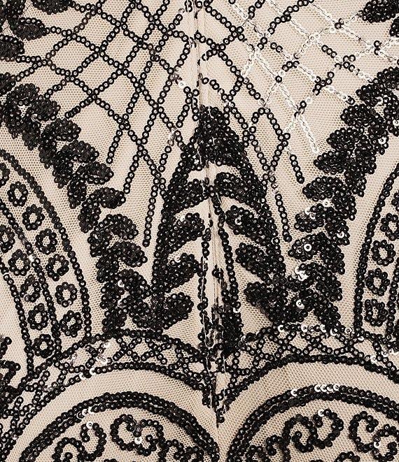 R & M Richards Sequin Power Mesh V-Neck Cap Sleeve Godet Skirt Sheath Dress Product Image