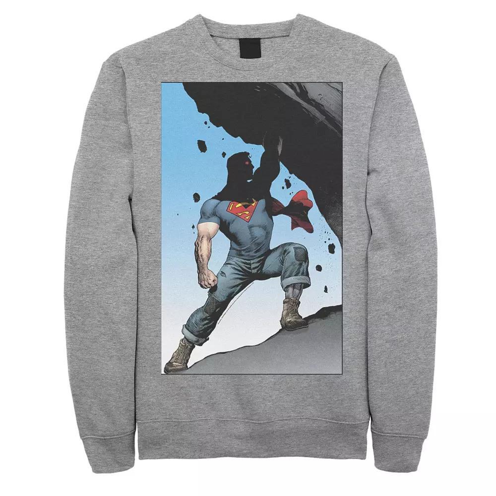 Men's DC Comics Superman Power Lift Comic Poster Sweatshirt, Size: Large, Athletic Grey Product Image