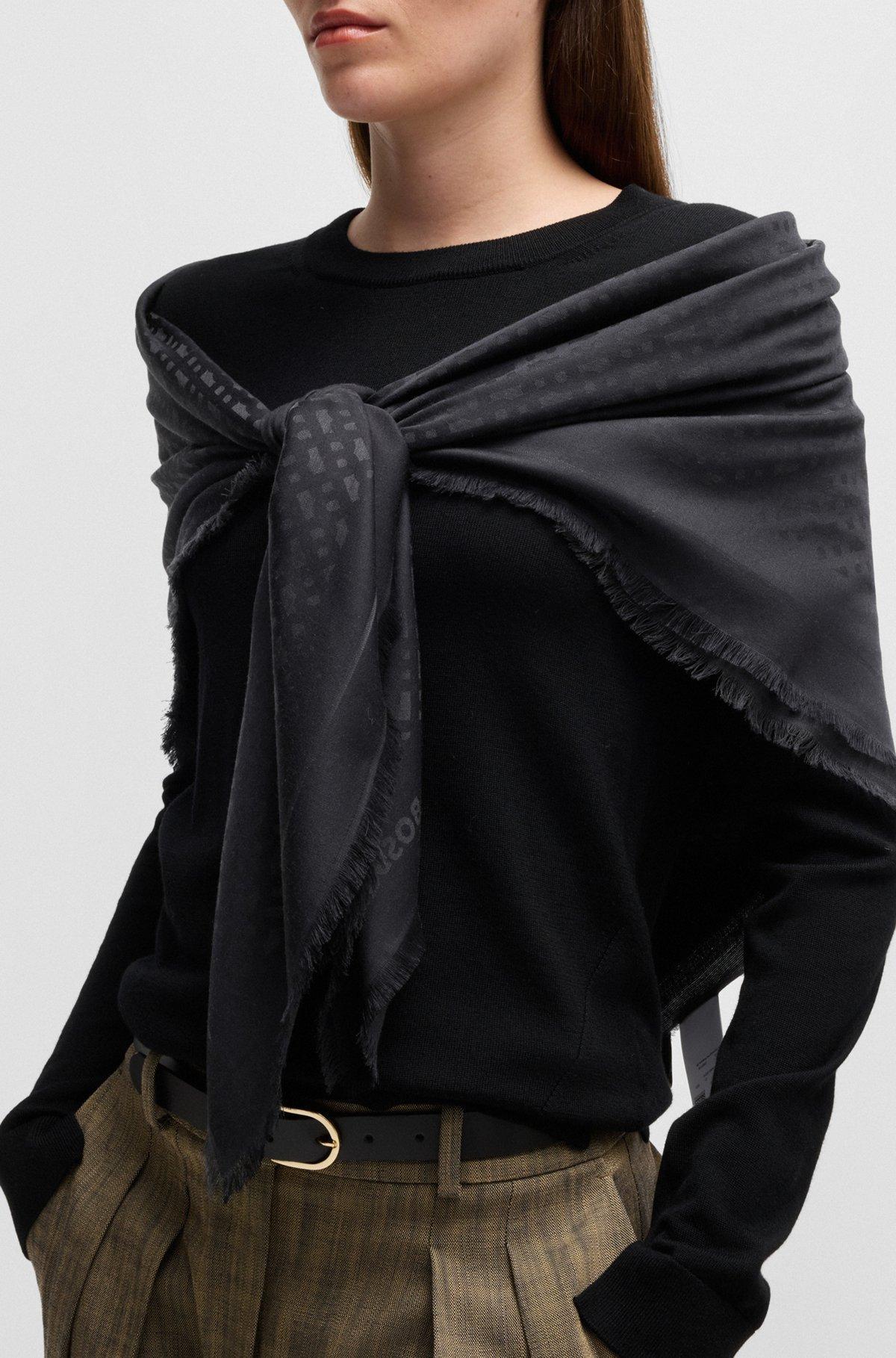 BOSS - Monogram-jacquard scarf in modal and wool - Black Product Image