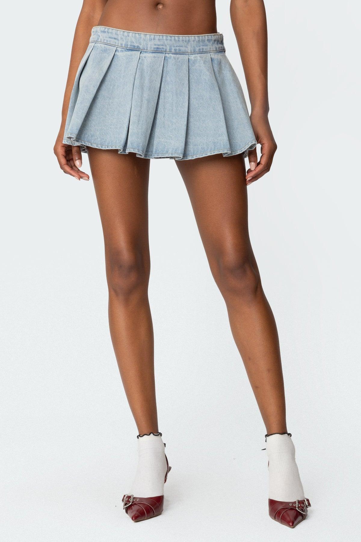 Elyssa Pleated Denim Mini Skort Product Image