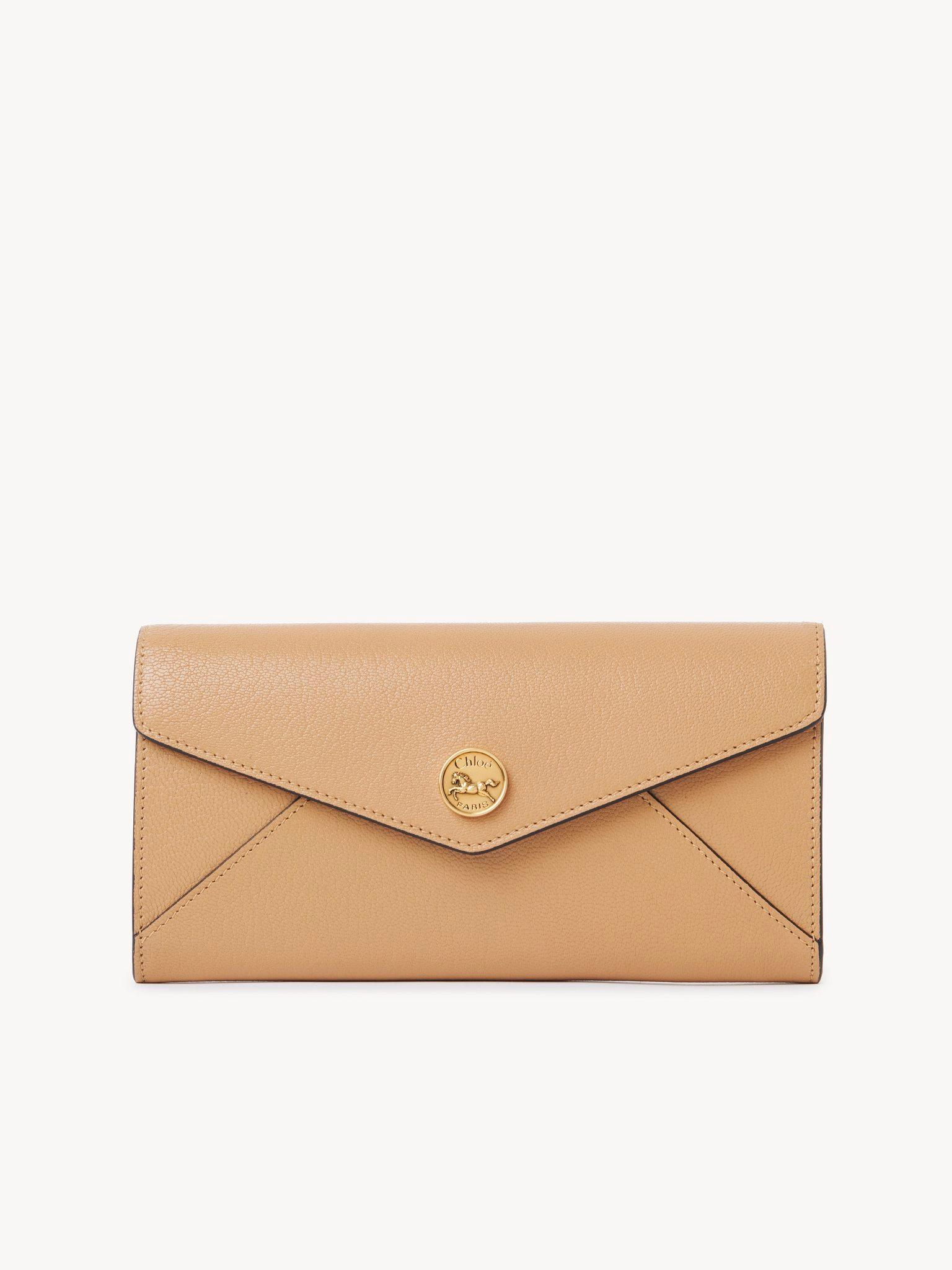 Envelope long wallet with flap in grained leather Product Image