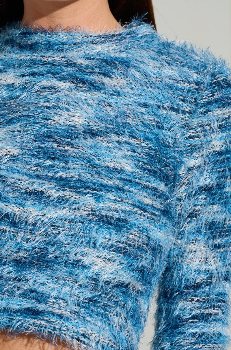 BIG FUZZY ENERGY CROPPED SWEATER IN BLUE Product Image