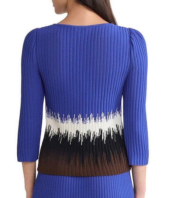 Ming Wang Coordinating Ombre Soft Ribbed Knit Square Neck 3/4 Sleeve Top Product Image