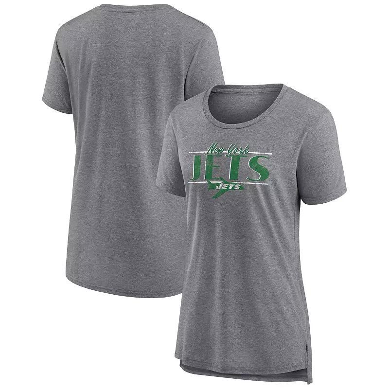 Women's Fanatics Heather Gray New York Jets Up the Middle Tri-Blend T-Shirt,  Product Image