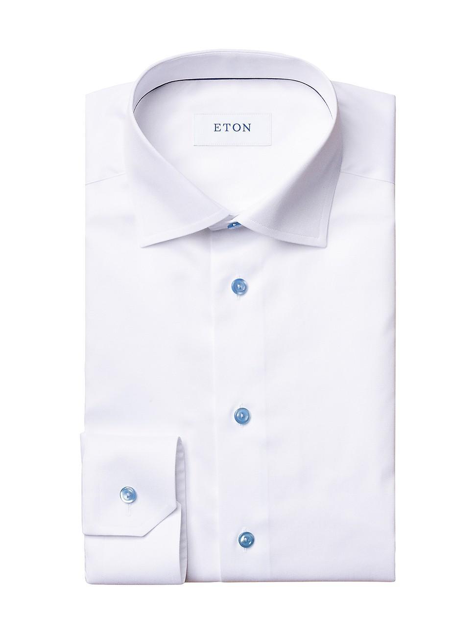 Contemporary Fit Twill Shirt with Blue Buttons Product Image