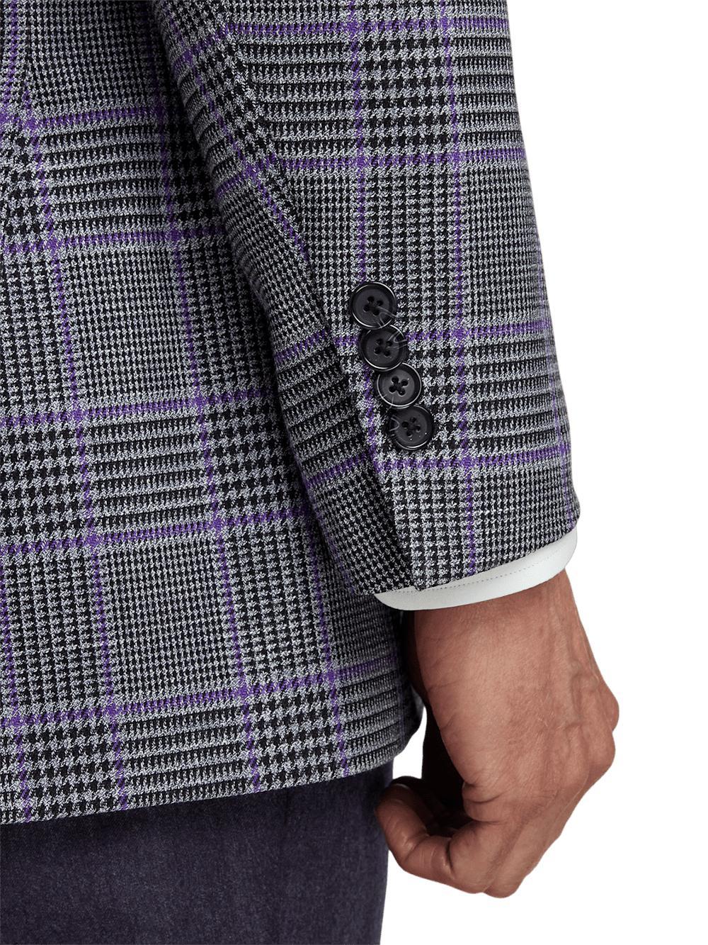 Microfiber Windowpane Single Breasted Notch Lapel Sport Coat - Grey/purple Product Image