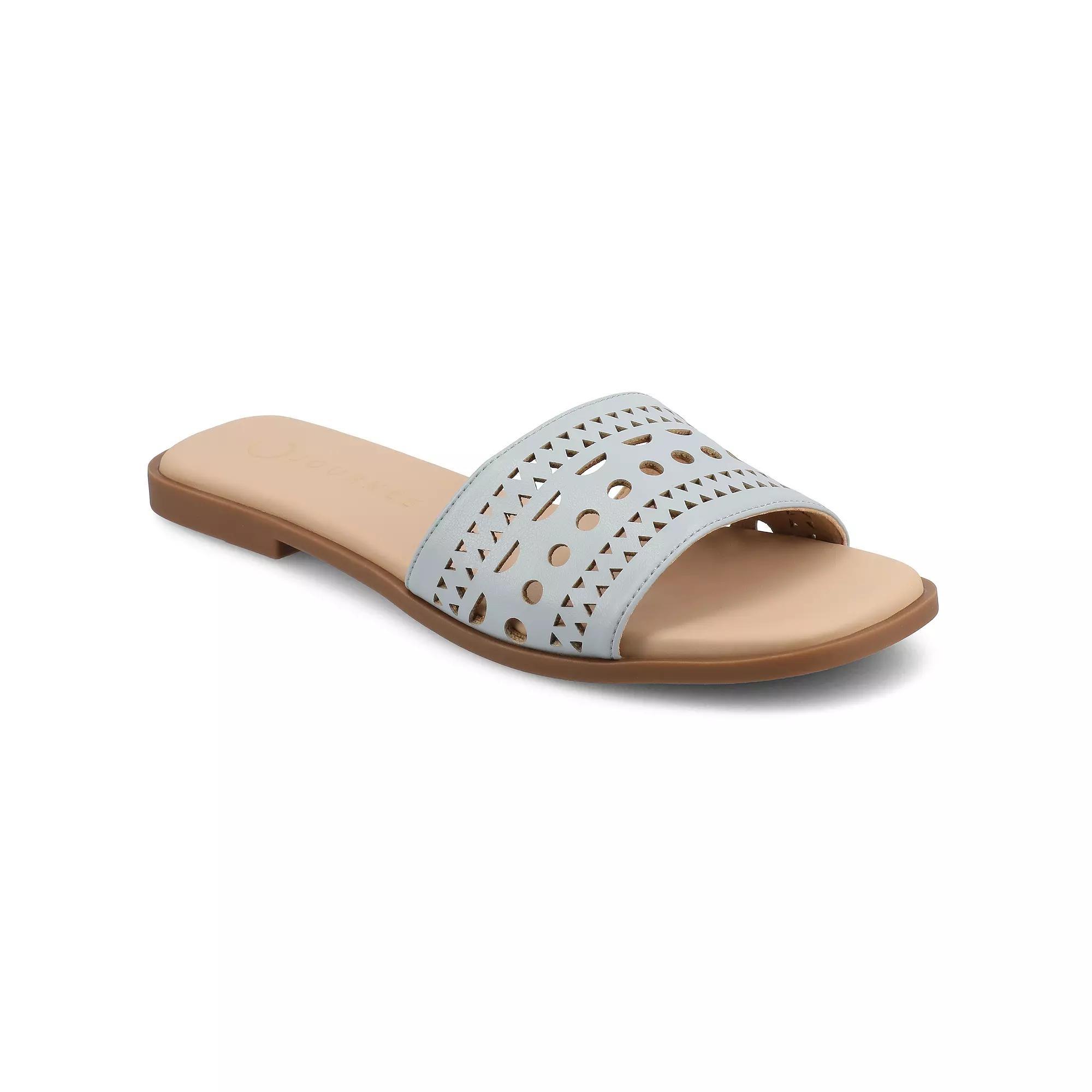 Journee Brodie Women's Geometric Cut Out Band Slide Sandals,  Product Image