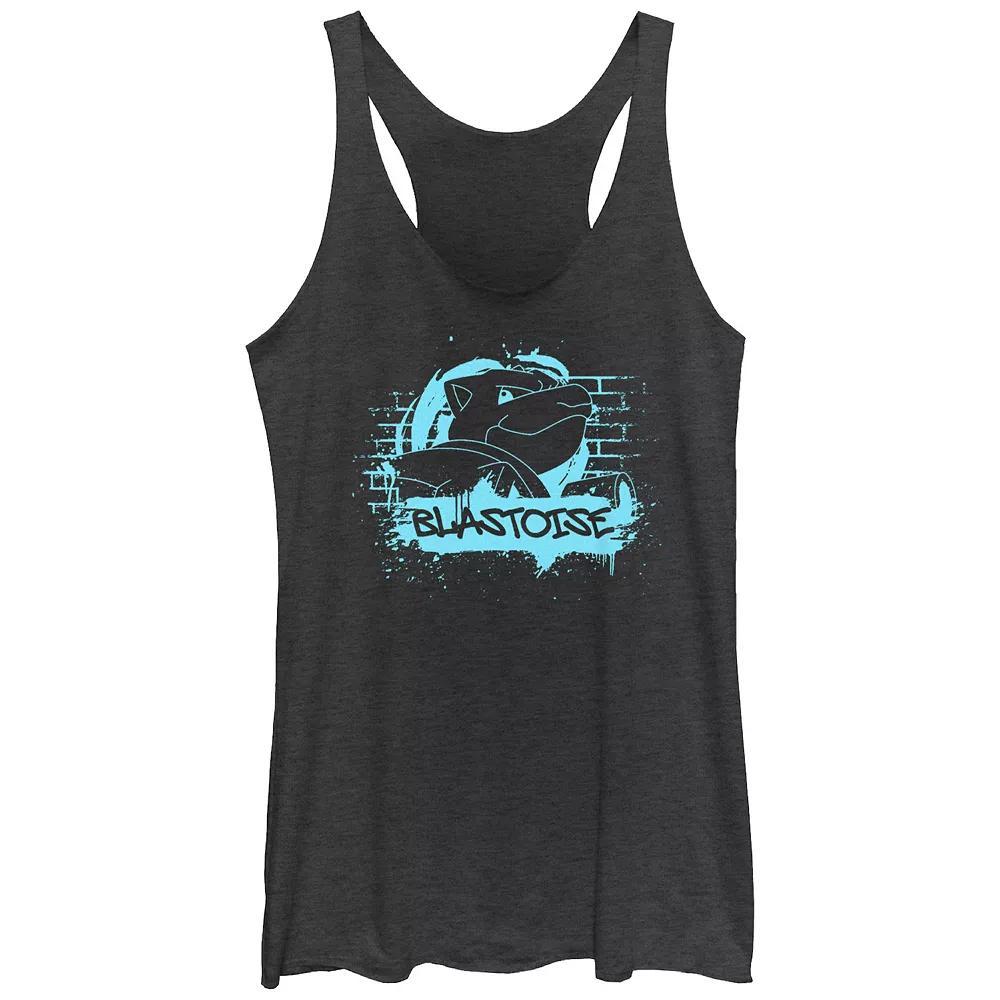 Juniors' Pokemon Blue Blastoise Graffiti Wall Racerback Tank Top, Girl's, Size: Small, Black Grey Product Image