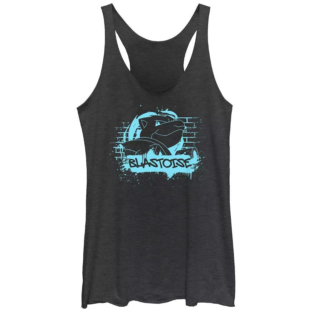 Juniors' Pokemon Blue Blastoise Graffiti Wall Racerback Tank Top, Girl's, Size: Small, Black Grey Product Image