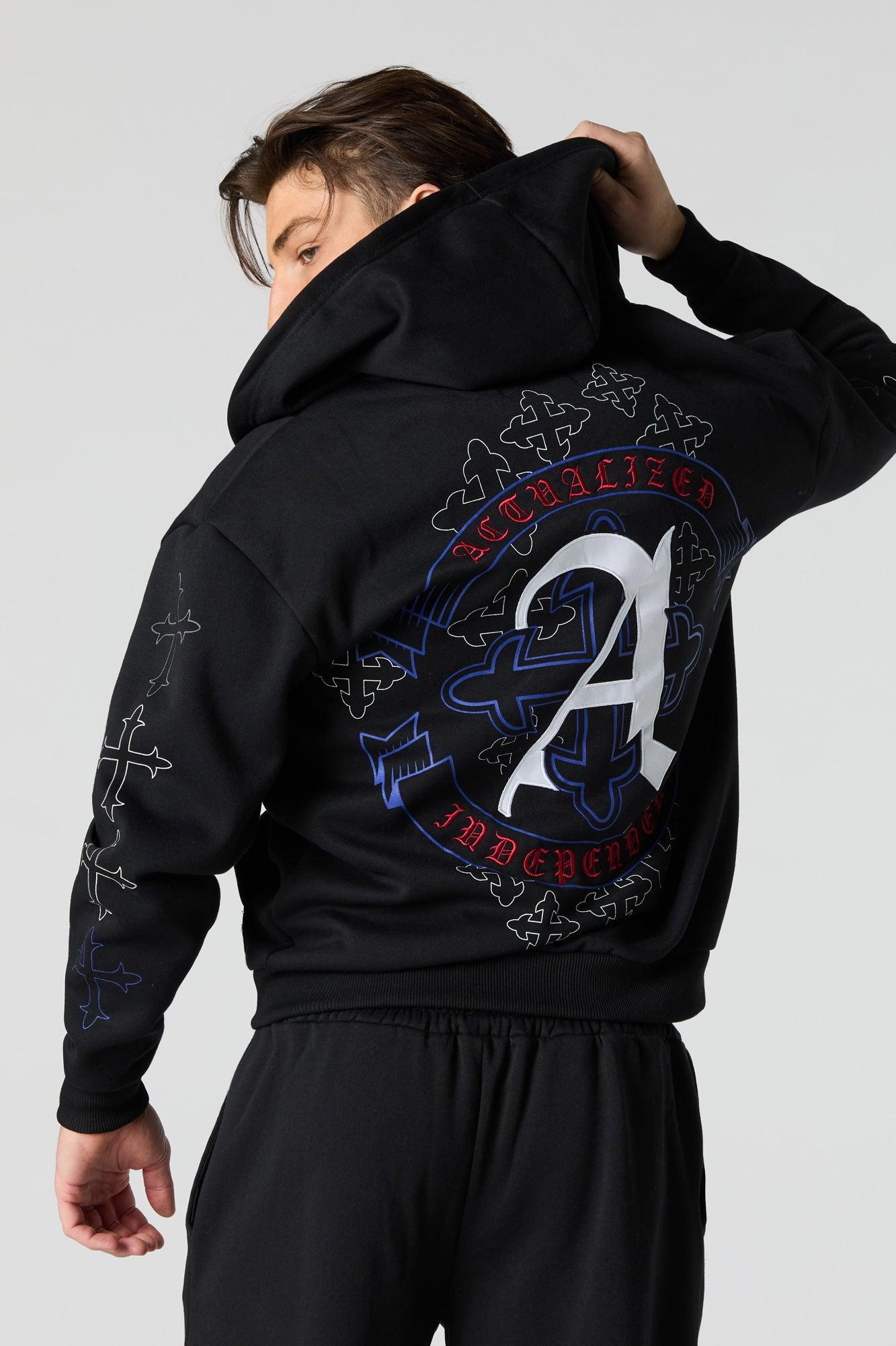 Gothic Embroidered Fleece Zip-Up Hoodie Male Product Image