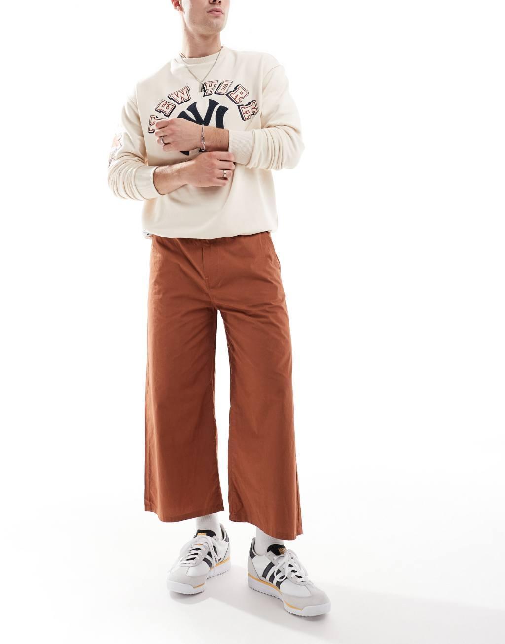 ONLY & SONS cropped barrel leg pants in washed brown Product Image