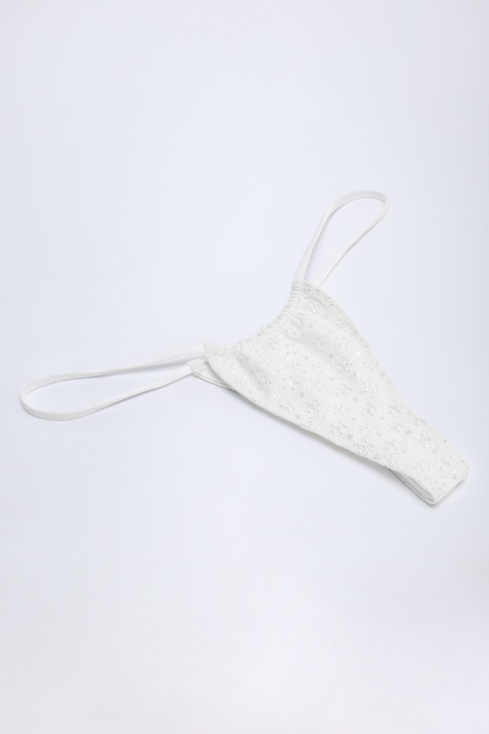 Broderie Anglaise Drawstring Bikini Bottoms in White Product Image