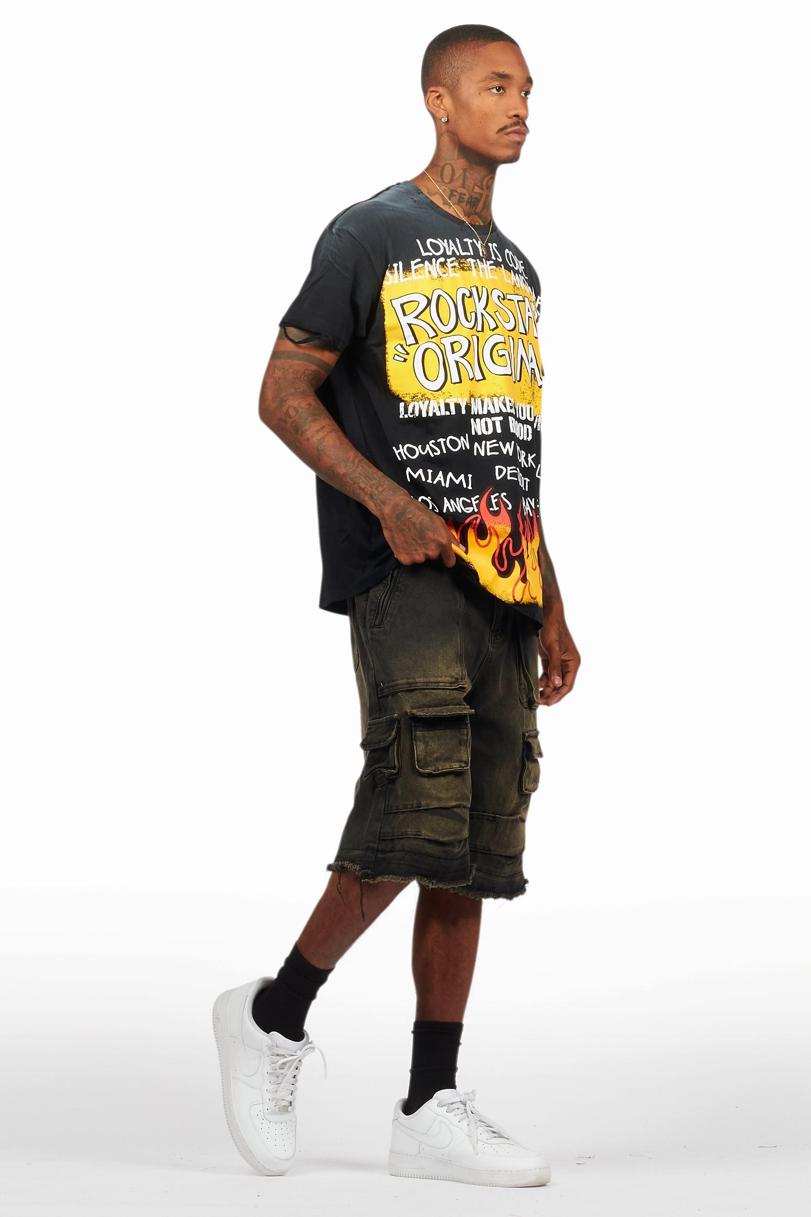 Beno Black/Yellow T-Shirt/Denim Short Set Male Product Image
