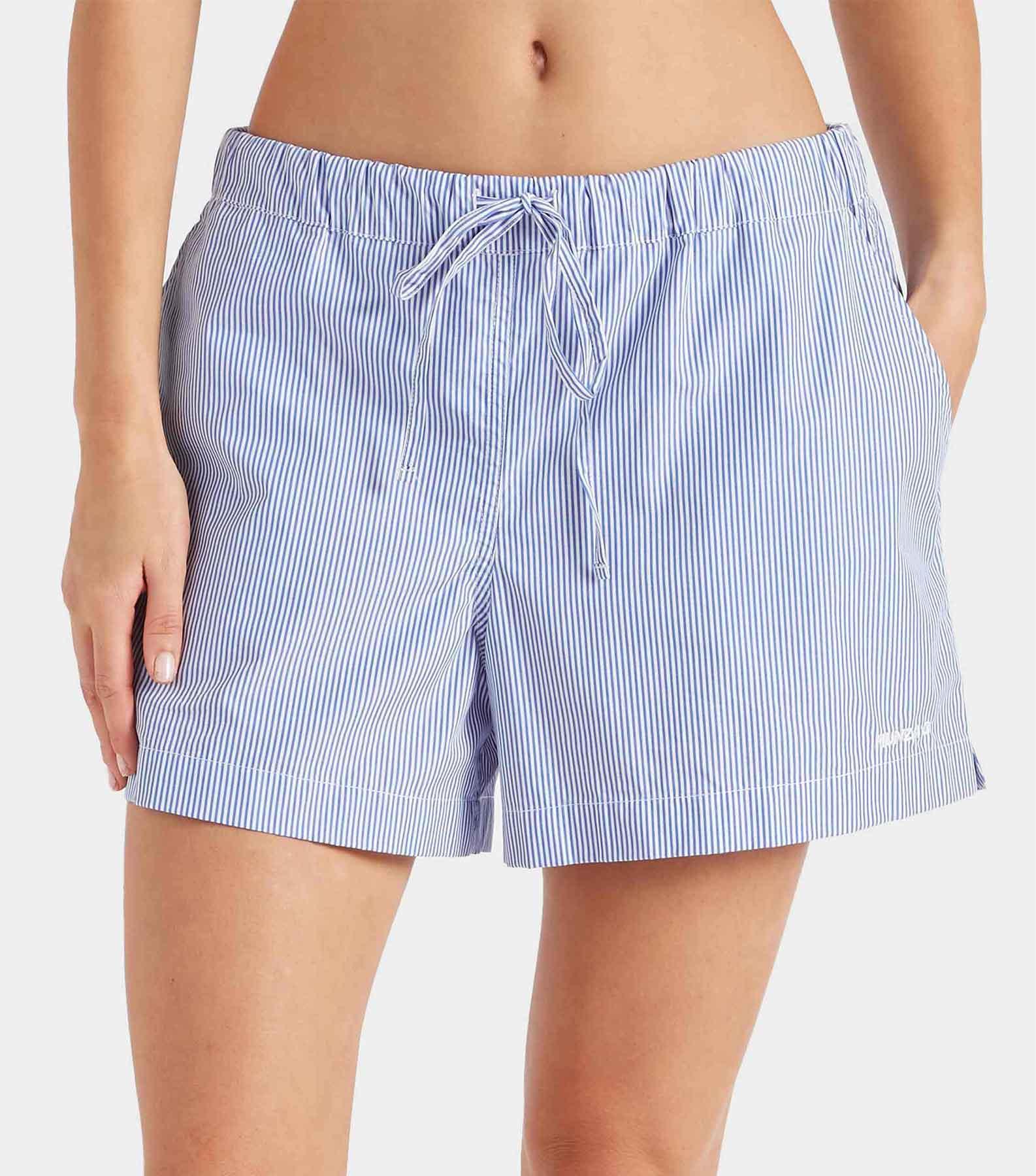 Embroidered Cotton Shorts - Blue Stripe Product Image