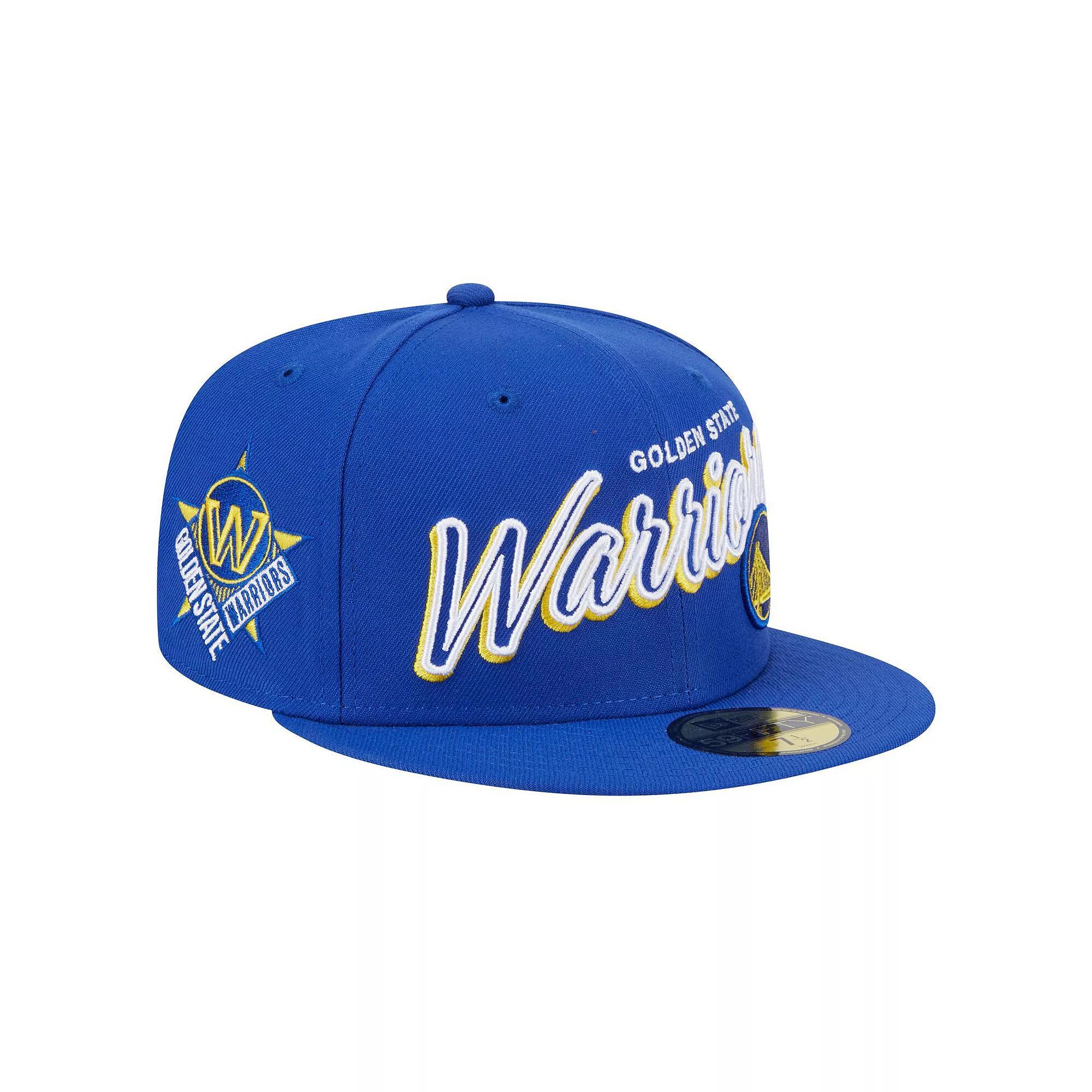 Men's New Era Royal Golden State Warriors Sport Night Script Sided 59FIFTY Fitted Hat,  Product Image