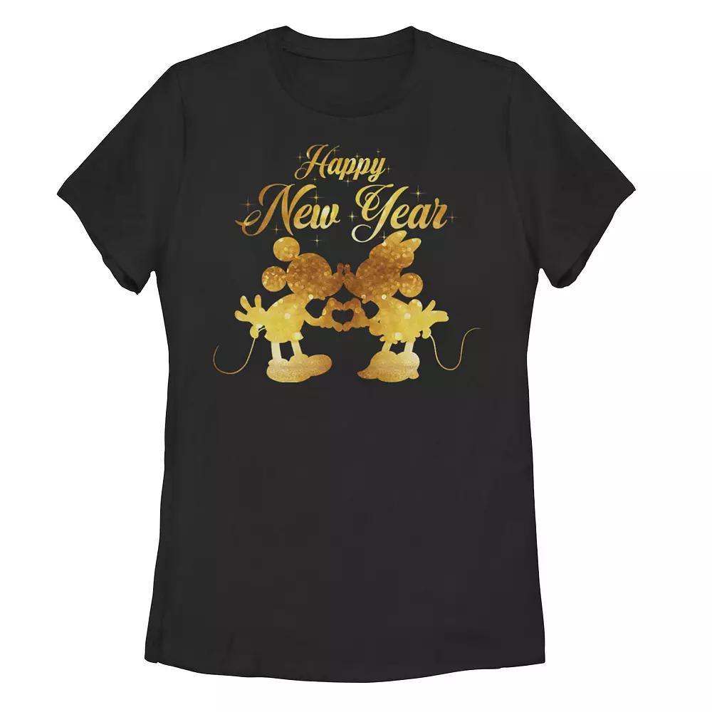 Disney's Mickey and Minnie Mouse Juniors' Kissing Happy New Year Graphic Tee, Women's,  Product Image