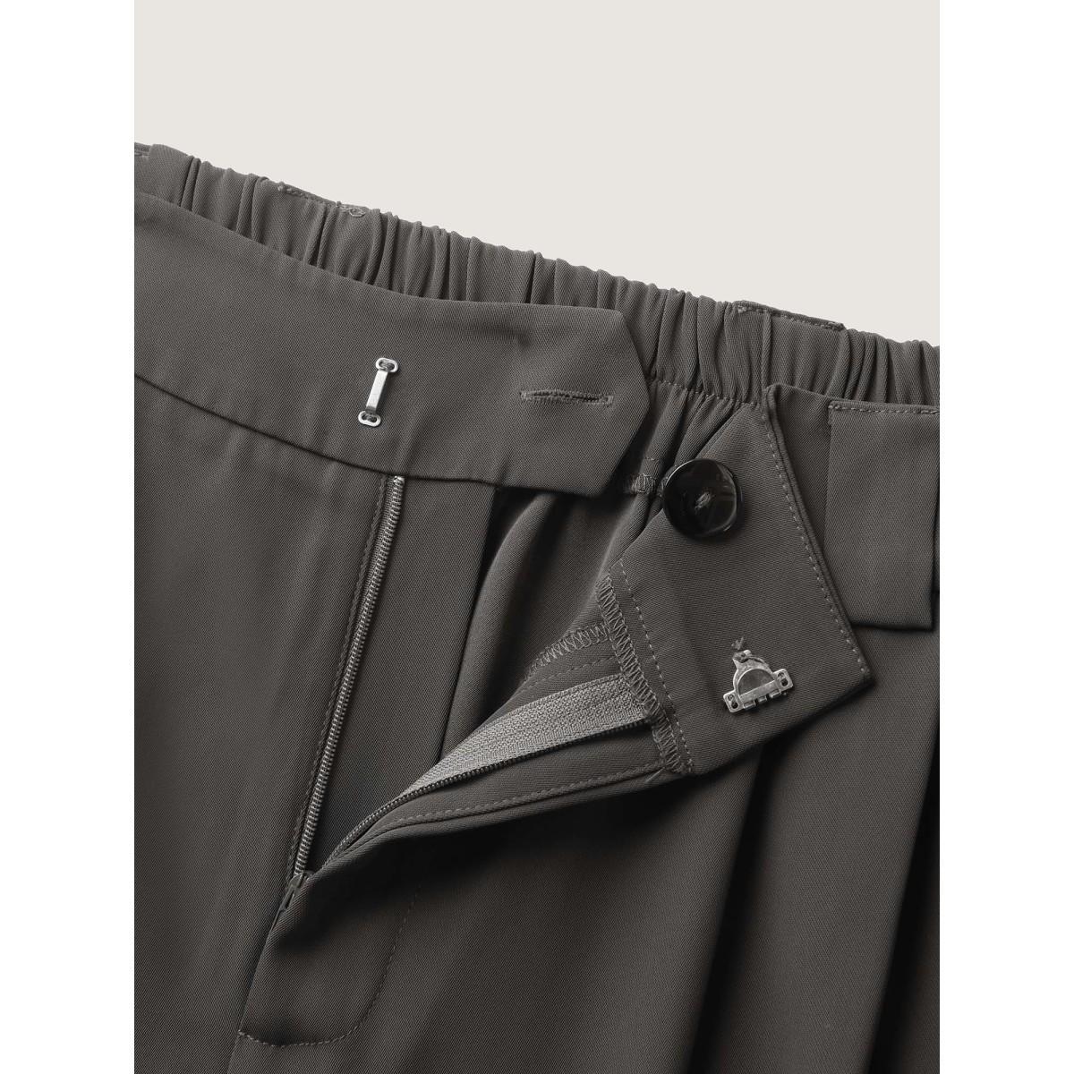 Plus Size Stretchy Waist Pleated Wide-Leg Pants Women DimGray Office Loose Mid Rise Office Pants BloomChic 14-16/1X Product Image