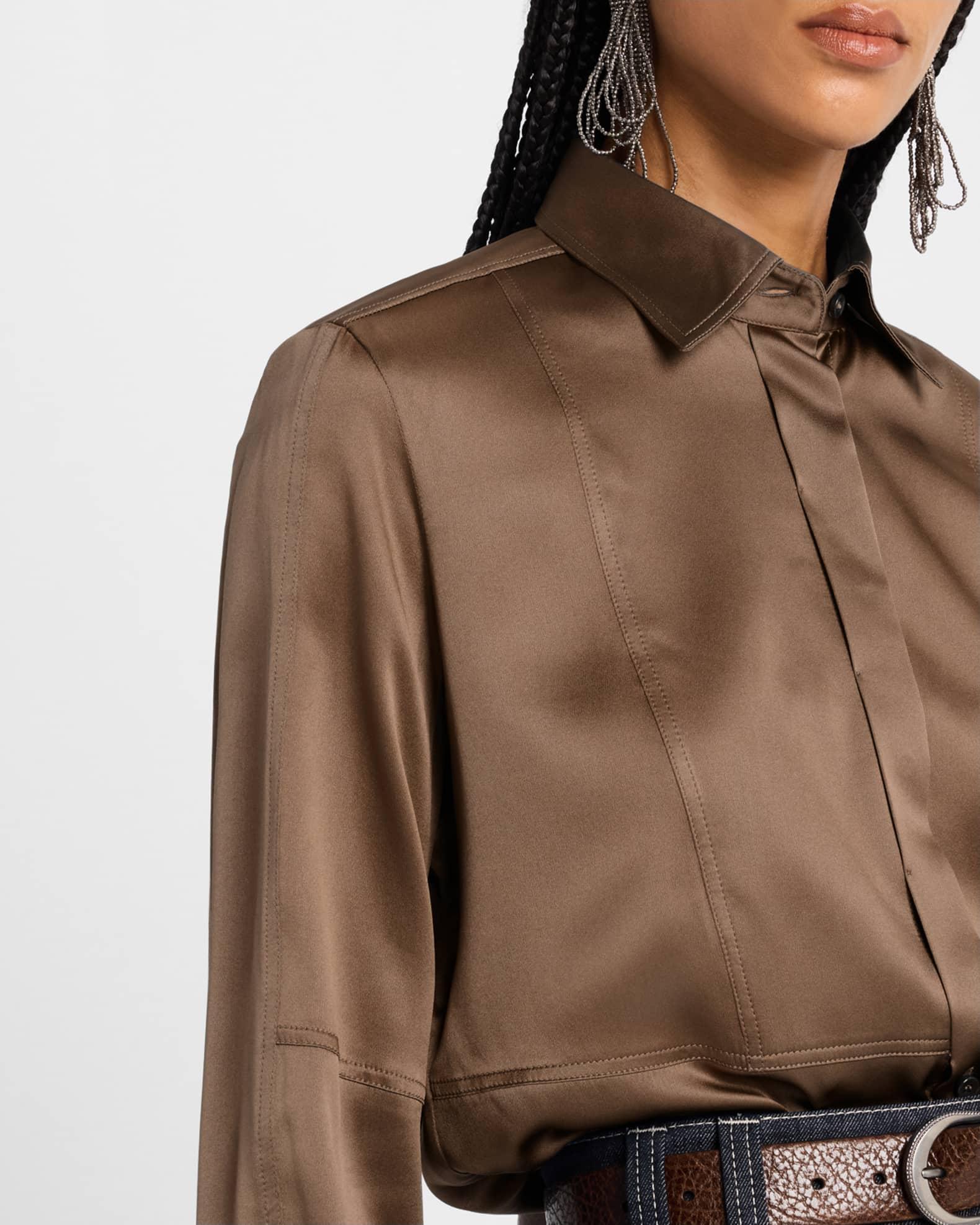 Silk Satin Stretch Blouse with Bib Product Image