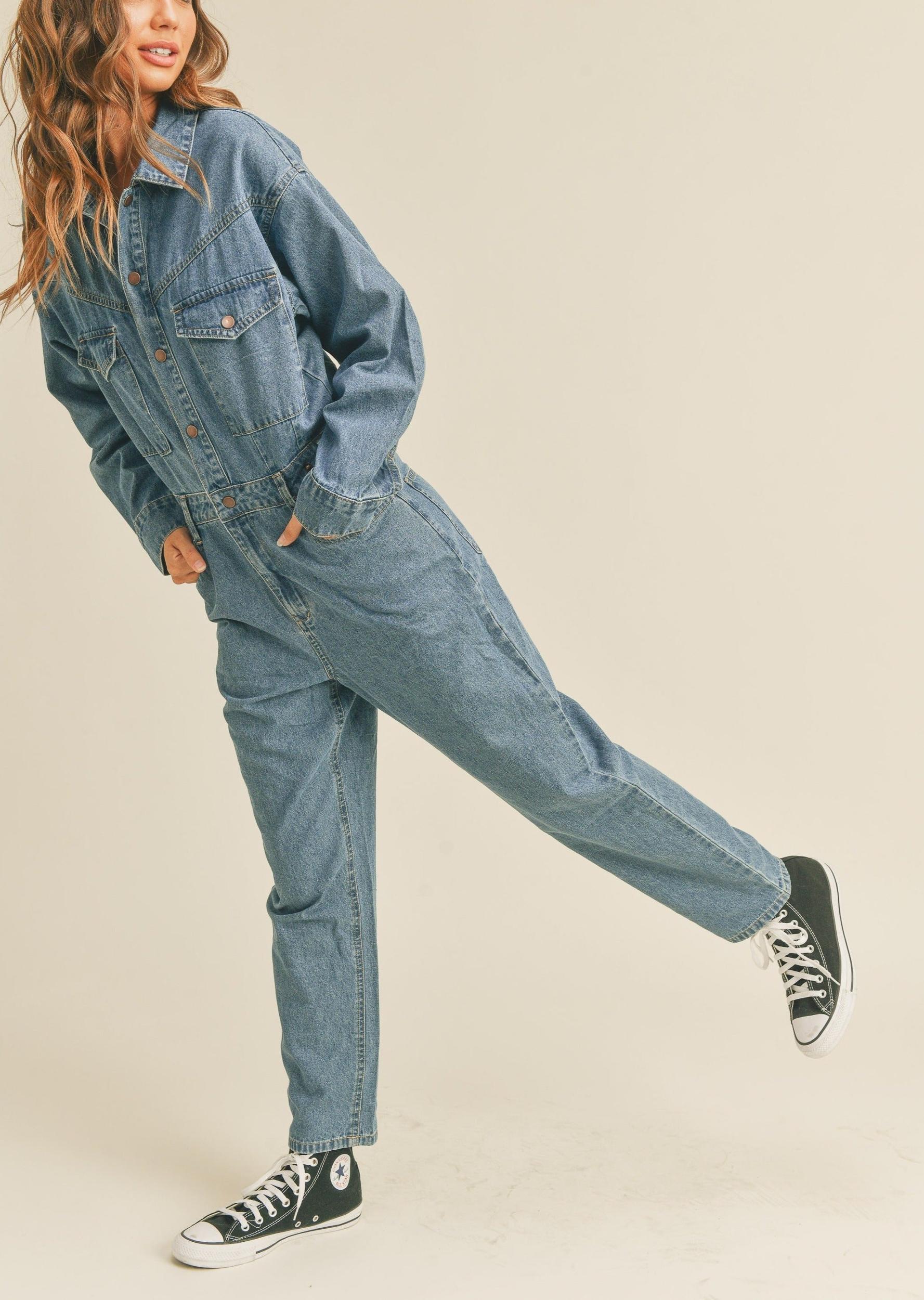 Washed Denim Utility Jumpsuit Product Image