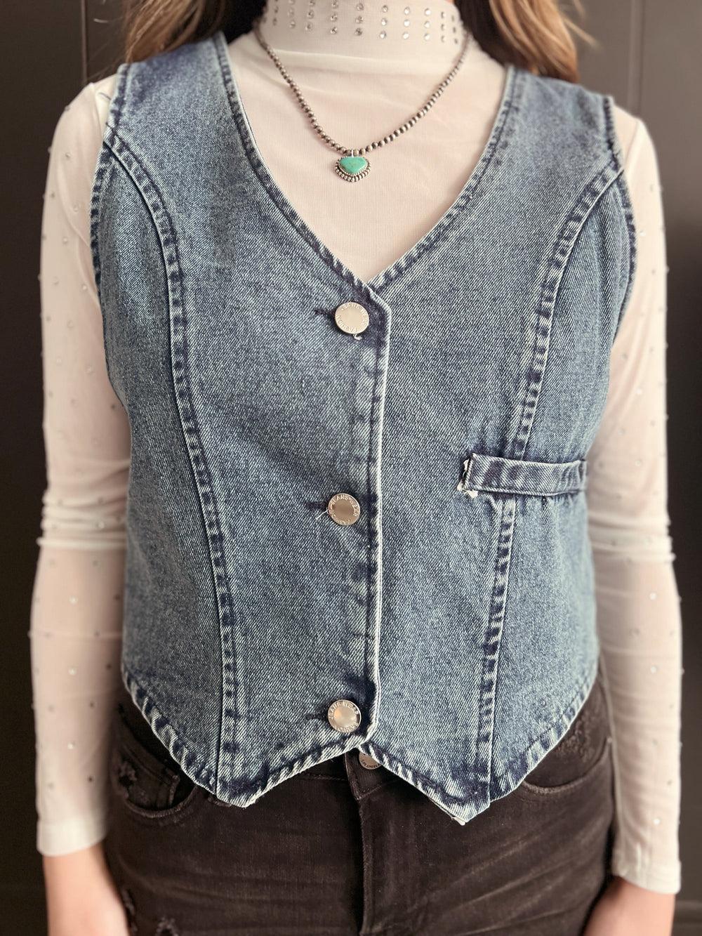 Sleeveless Western Style Denim Vest - 2 Colors Product Image