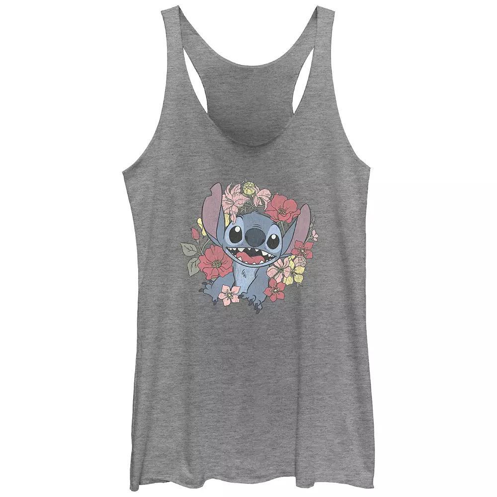 Disney's Lilo & Stitch Tropical Flower Wreath Juniors' Tri-Blend Racerback Tank Top, Girl's, Size: Small, Gray Grey Product Image