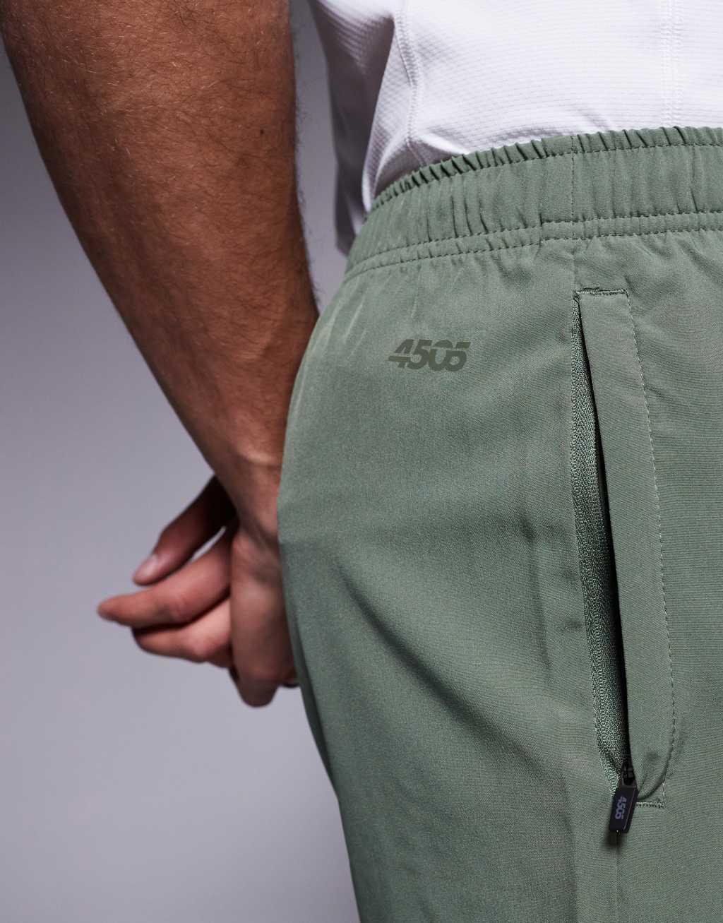 4505 2 pack Icon 7 inch quick dry training shorts with zippered pocket in black and khaki green  Product Image