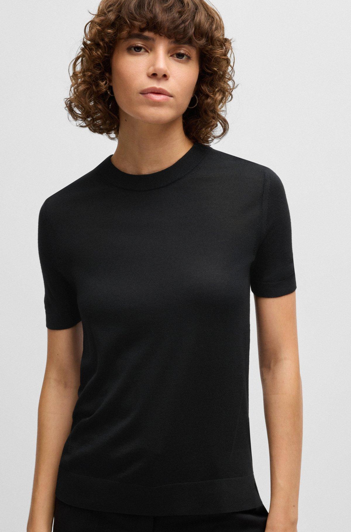 BOSS - Short-sleeved sweater in Merino wool - Black Product Image