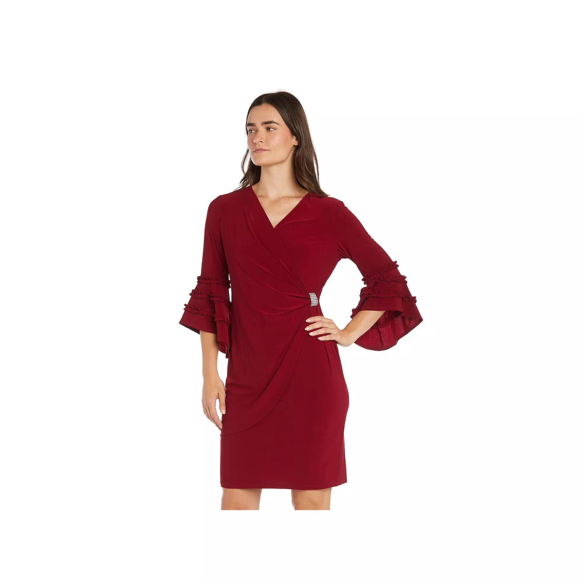 Women's R&M Richards Ruffle Trim Faux Wrap Dress, Size: 6, Red Product Image