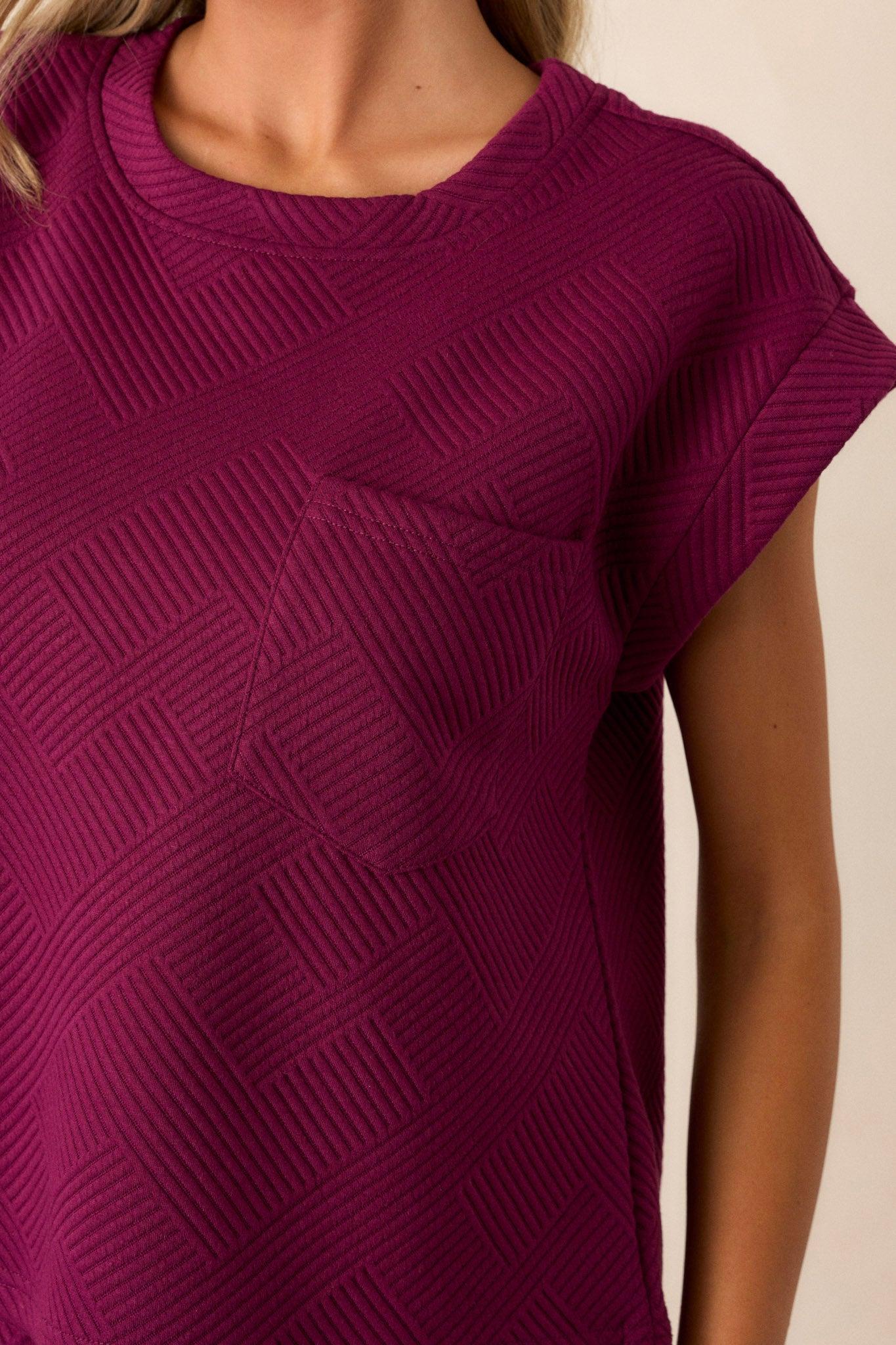 Keep It Creative Dark Sangria Textured Short Sleeve Top Product Image