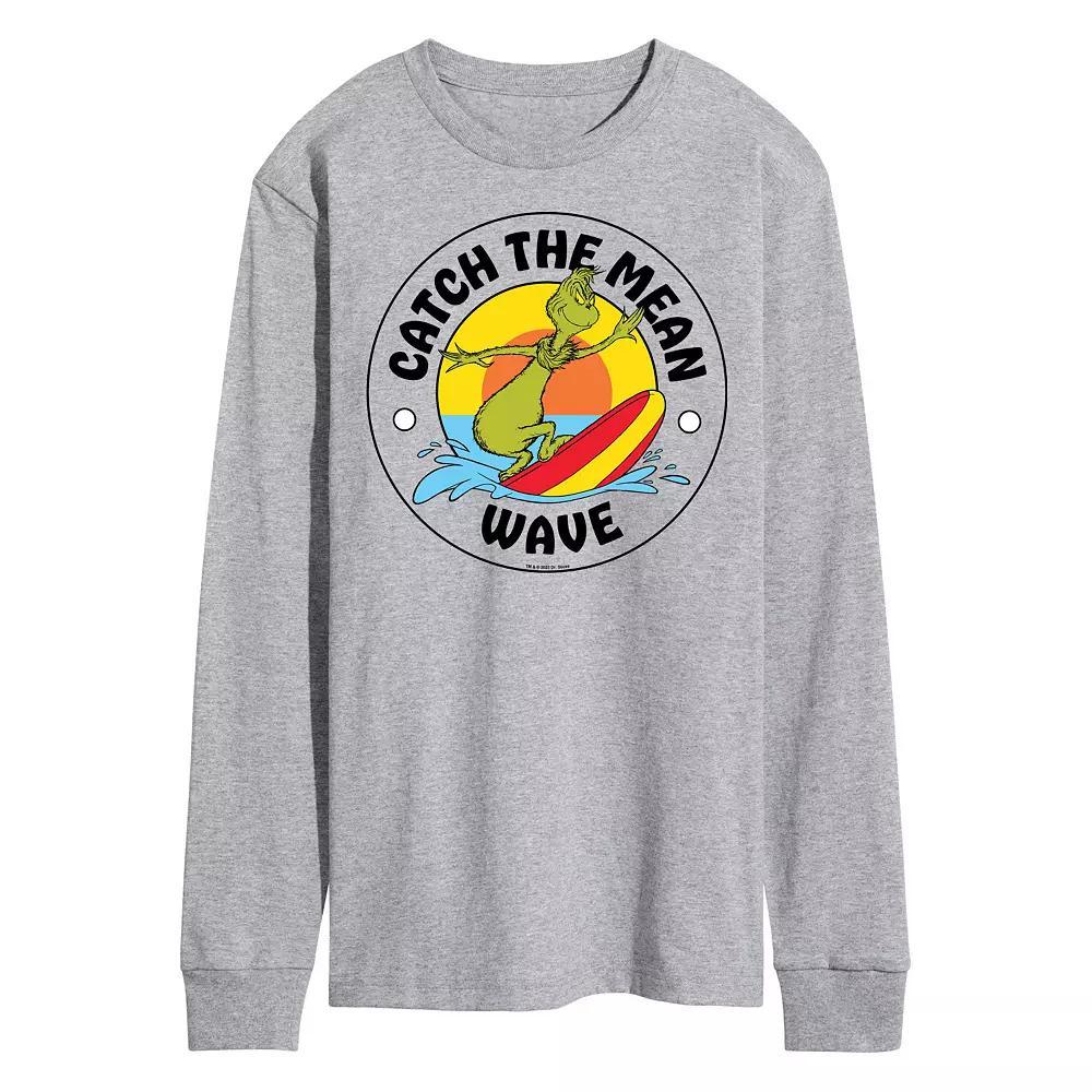 Men's Dr. Seuss The Grinch Catch The Mean Wave Long Sleeve Graphic Tee, Size: XXL, Grey Gray Product Image