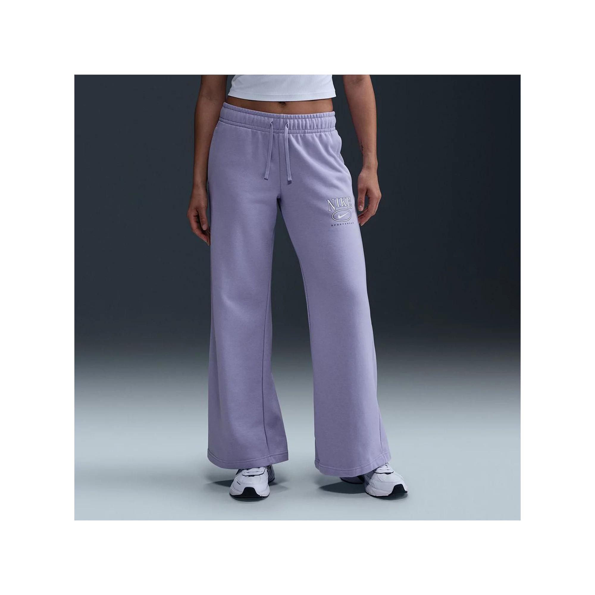 Women's Nike Sportswear Club Fleece Mid-Rise Graphic Wide-Leg Pants, Size: Large, Purple Ice Product Image