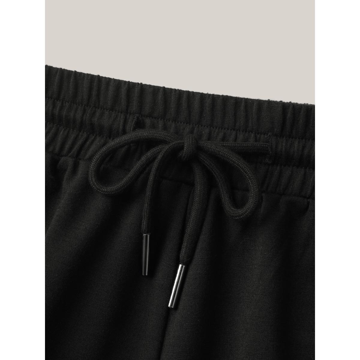 Plus Size Drawstring Slit Supersoft Pull-On Shorts Women Black Leisure Drawstring Loose Casual Shorts BloomChic 18-20/2X Product Image