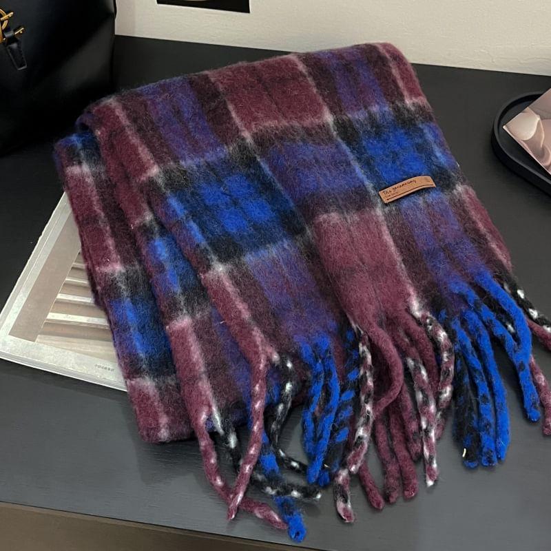 Plaid Applique Fringed Scarf Product Image