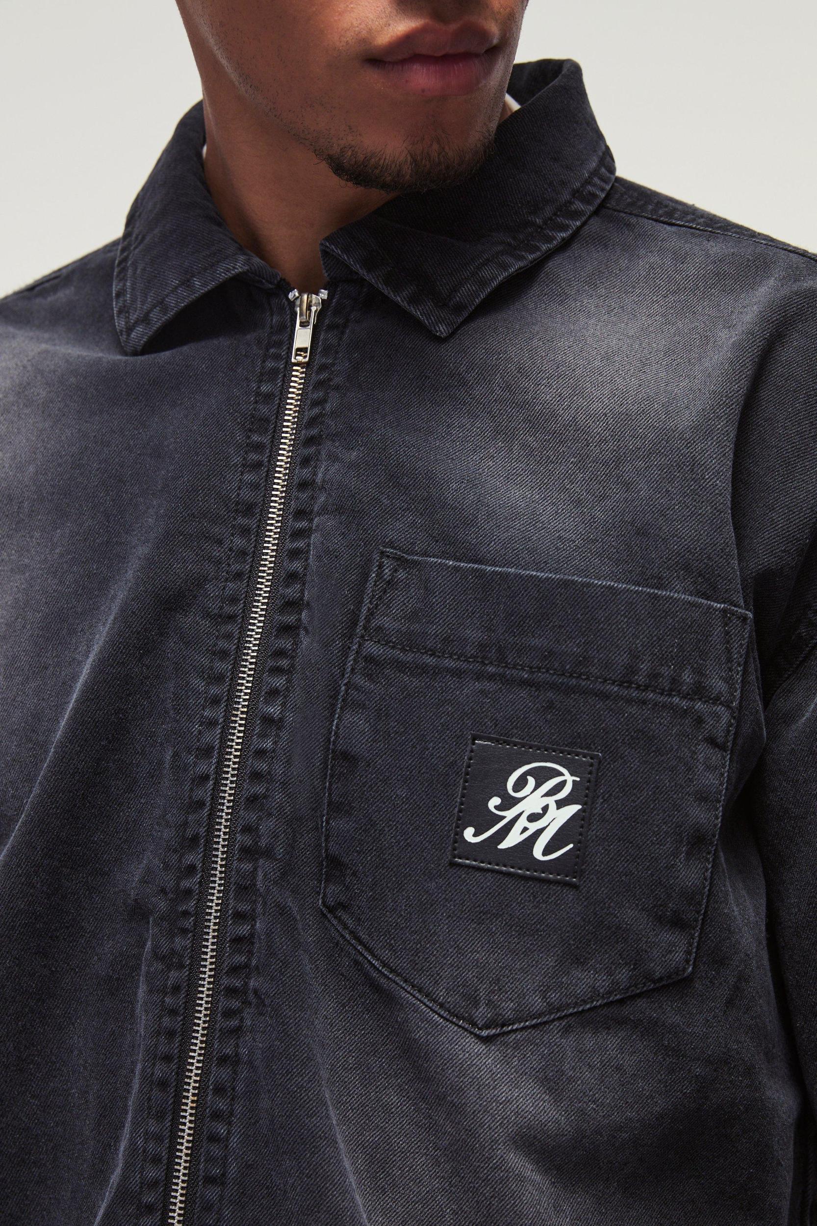 Oversized Zip Through Smart Denim Shirt | boohooMAN USA Product Image