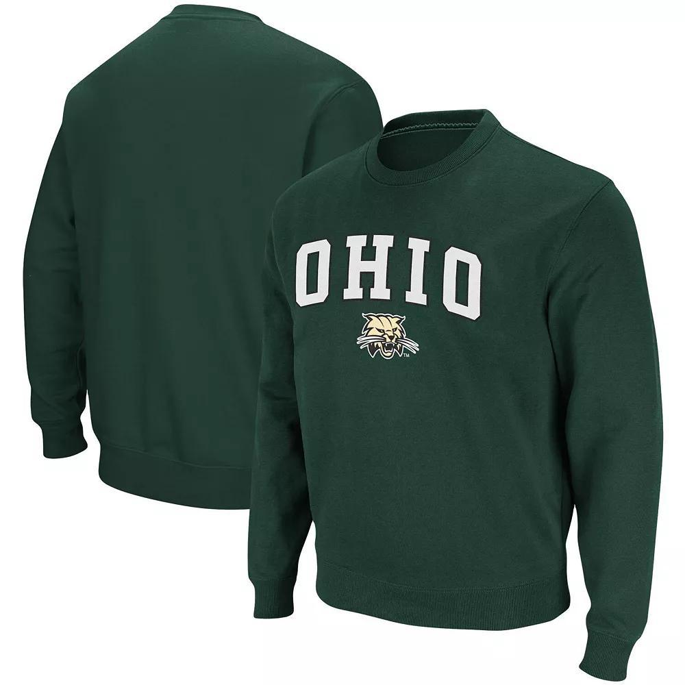 Men's Colosseum Green Ohio Bobcats Arch & Logo Tackle Twill Pullover Sweatshirt, Size: Medium, Ohu Green Product Image