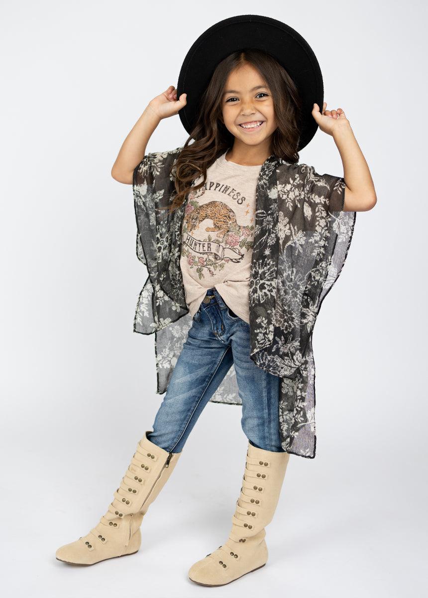 Avalon Duster in Black Block Print Girls Product Image