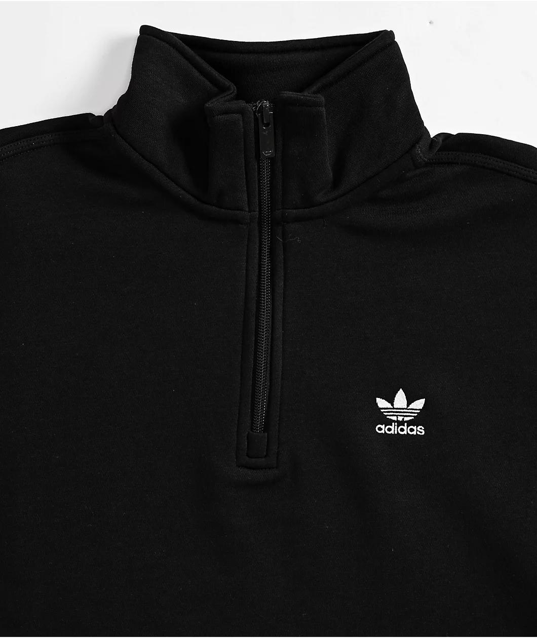 adidas Essentials Black Half Zip Crop Fleece Sweatshirt Product Image