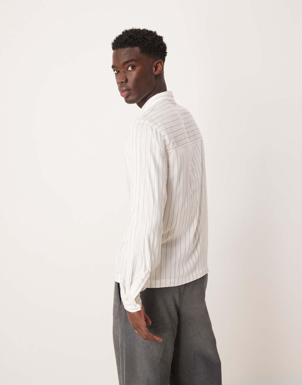 ASOS DESIGN relaxed boxy fit shirt with copper stripe in white Product Image