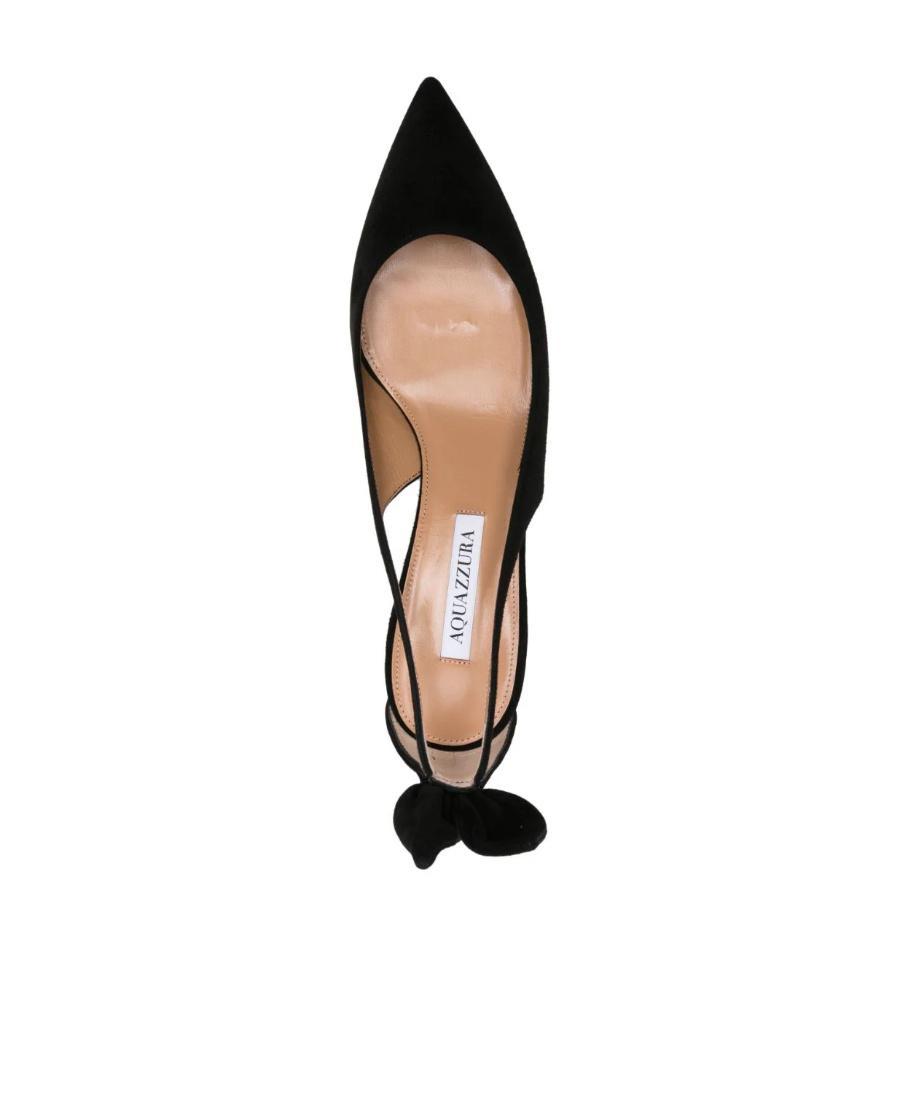 AQUAZZURA Suede Knotted Bow Kitten-heel Pumps In Black Product Image