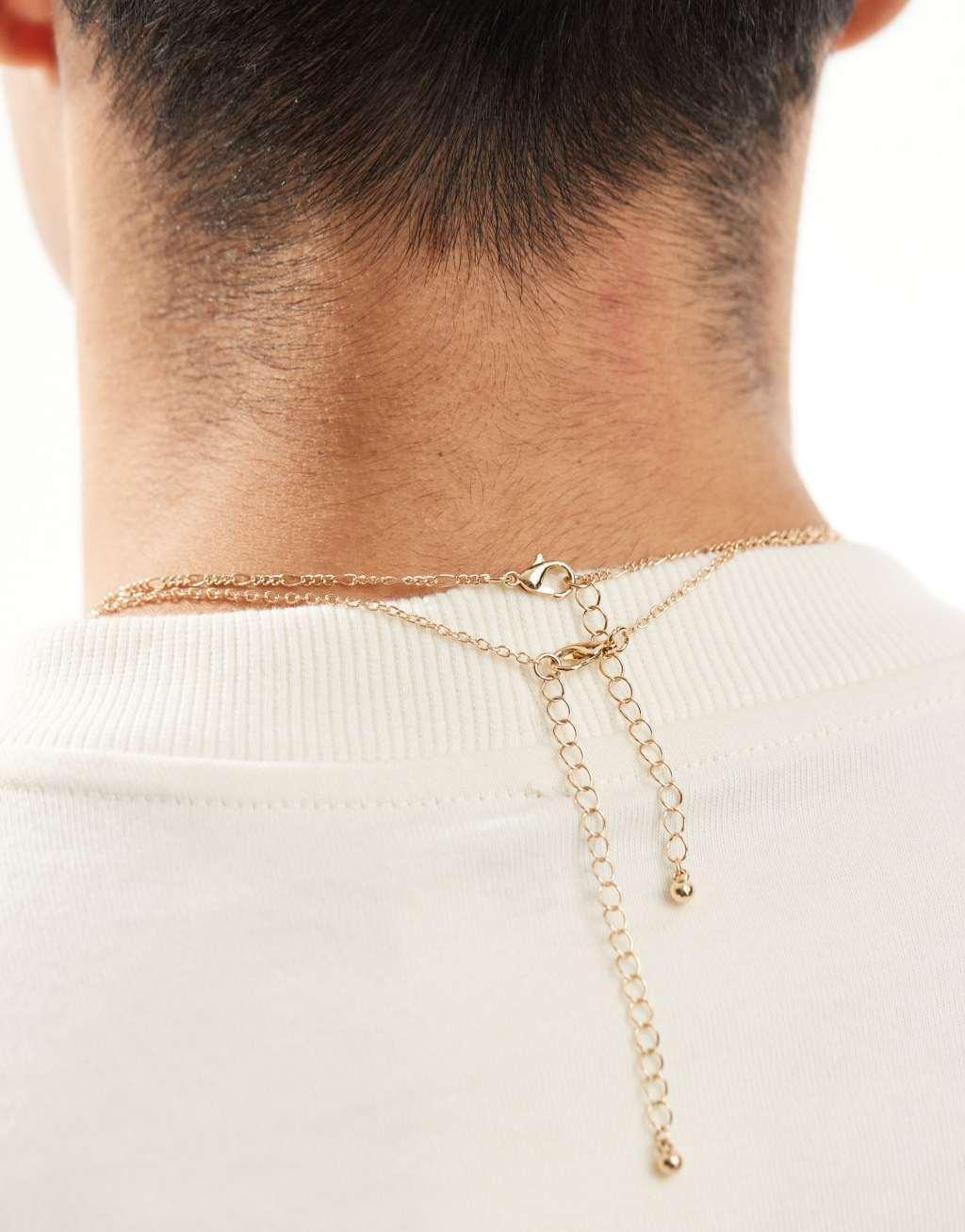 ASOS DESIGN 2 pack necklace with cross and coin pendant in gold tone Product Image