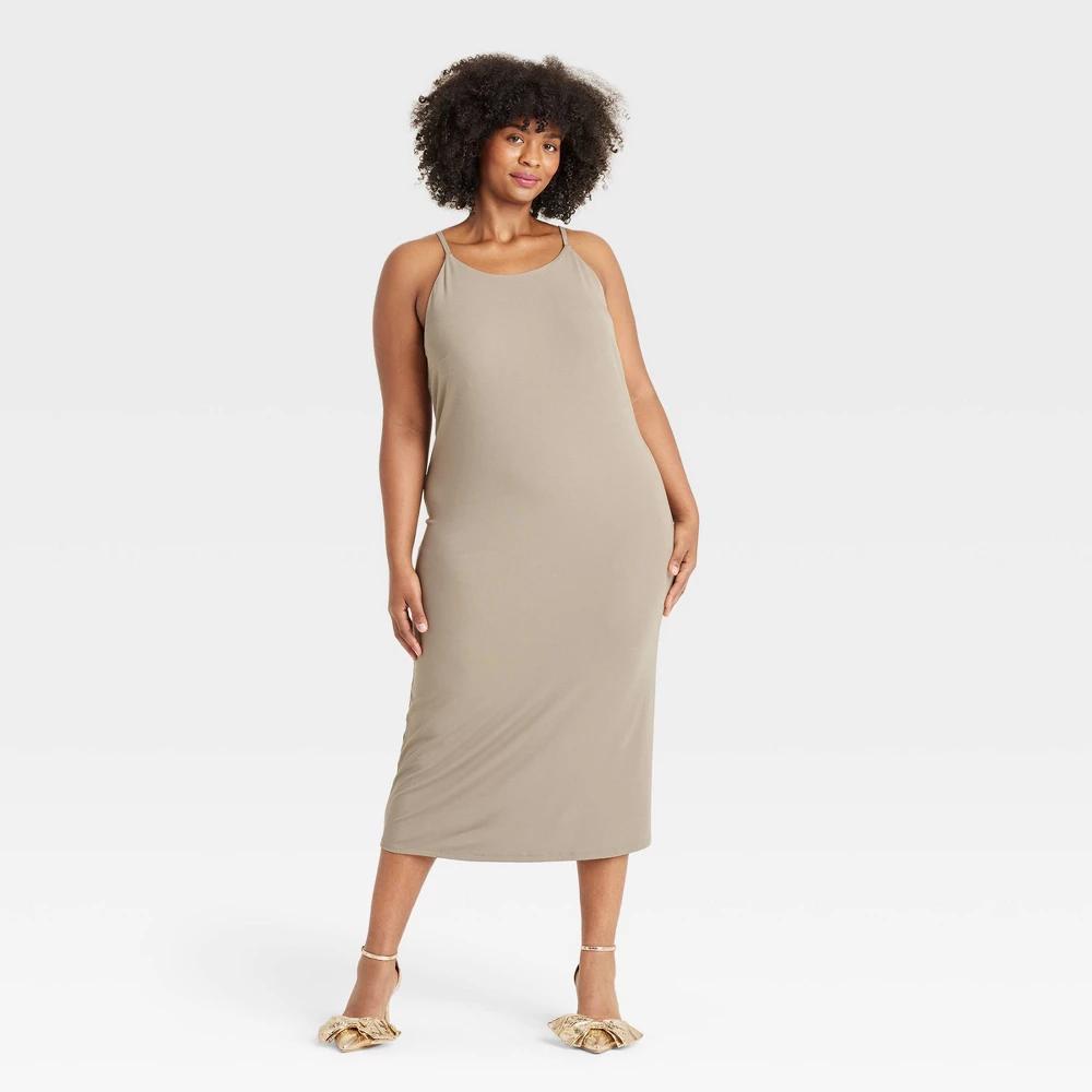 Womens Knit Midi Bodycon Dress - A New Day Tan 2X Product Image