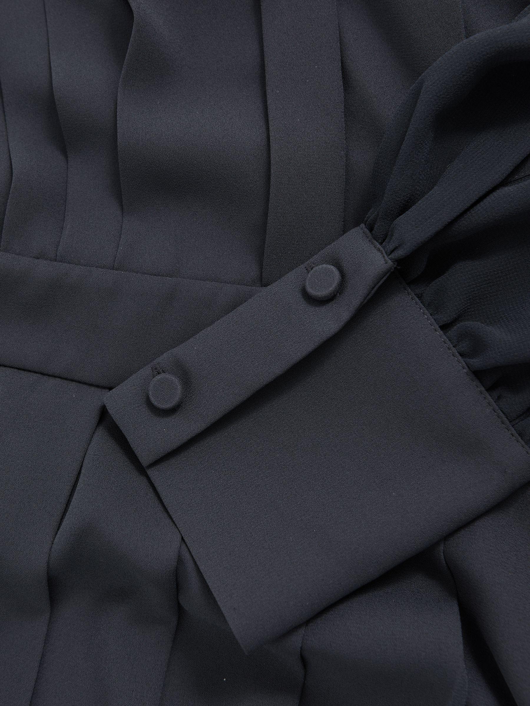 Pleated Sheer-Sleeve Mini Dress in Navy Product Image